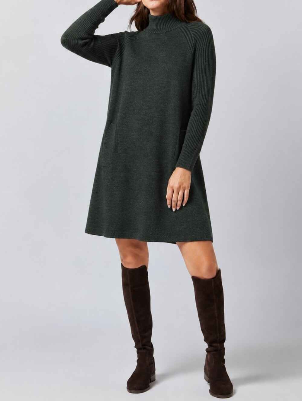 Ann Mashburn Women's Merino Wool Sweater Dress Size L Quiet Luxury Forest Green